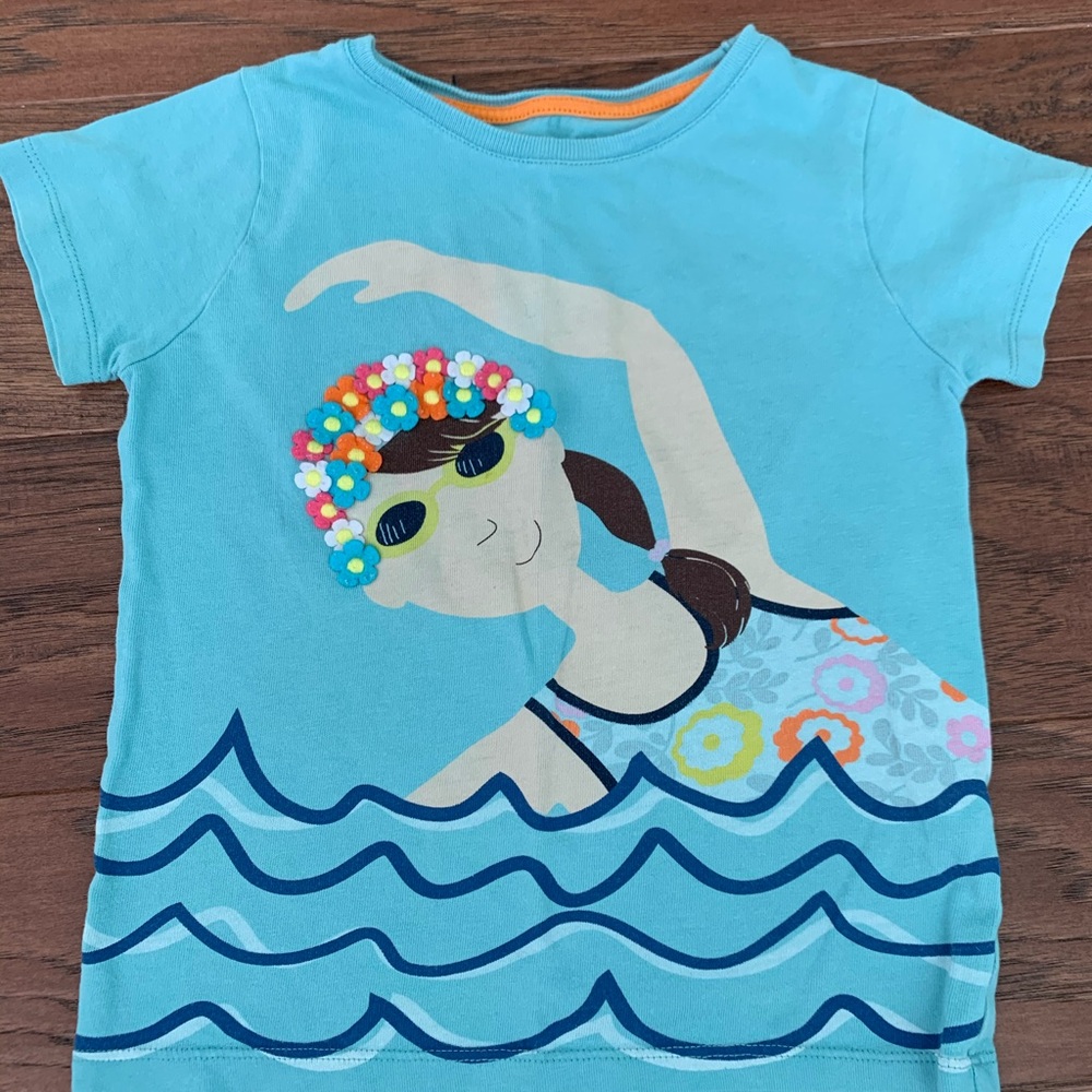 Boden Swim Graphic Tee with Flower Appliqué - Blue
